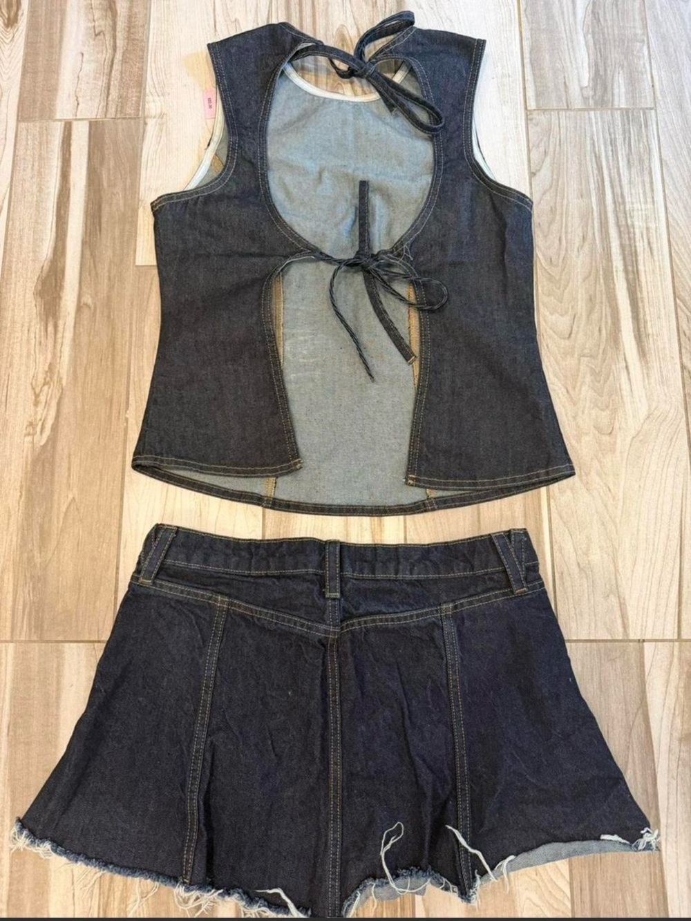wild fable Dark Blue Denim Sleeveless Top & Mini Skirt Set top is small bottom 4 - Picture 2 of 4